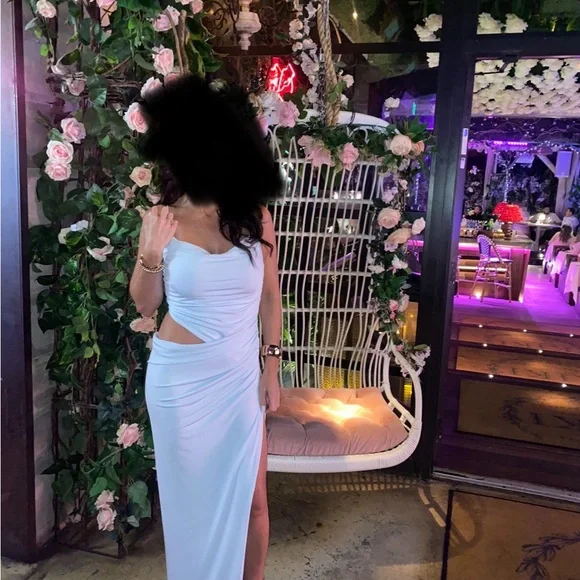 Meshki Jemma Draped Slinky Maxi Dress - Sky Blue - Picture 4 of 5